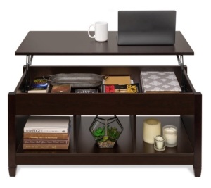 Multifunctional Lift Top Coffee Table w/ Hidden Storage, 3 Cubbies, Espresso