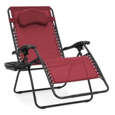 Oversized Reclining Zero Gravity Chair Lounger w/ Cup Holder, Pillow, Burgundy