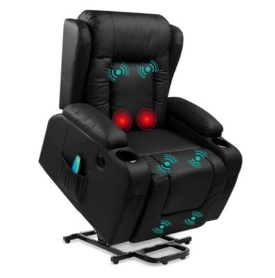 Electric Power Lift Recliner Massage Chair w/ Heat, USB Port, Cupholders, Black, Appears New