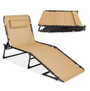 Portable Patio Chaise Lounge Chair Outdoor Recliner w/ Pillow, Tan