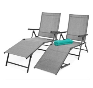 Set of 2 Outdoor Patio Chaise Recliner Lounge Chairs w/ Rust-Resistant Frame, Gray, Appears New