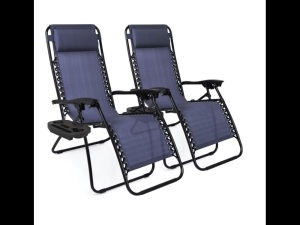 Set of 2 Adjustable Zero Gravity Patio Chair Recliners w/ Cup Holders,NEW