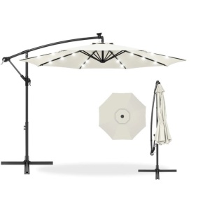 Solar LED Offset Hanging Patio Umbrella w/ Crank Tilt Adjustment - 10ft,NEW