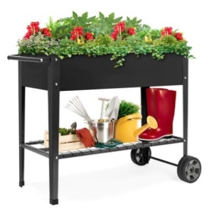 Elevated Metal Garden Bed for Backyard w/ Wheels, Shelf, Appears New 