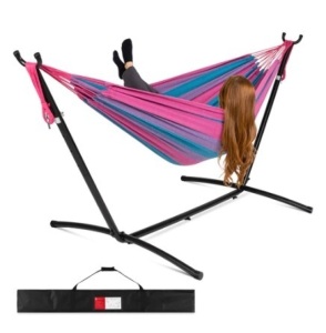 2-Person Brazilian-Style Double Hammock w/ Carrying Bag and Steel Stand, Appears New 