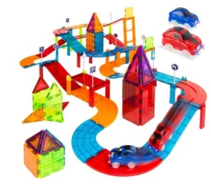 Best Choice Products 105-Piece Kids Magnetic Building Tiles Set, Racetrack Construction Education STEM Toy w/ 2 Cars