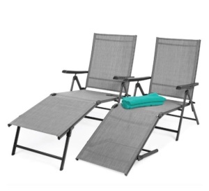 Set of 2 Outdoor Patio Chaise Recliner Lounge Chairs w/ Rust-Resistant Frame, Gray