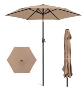 Outdoor Market Patio Umbrella w/ Push Button Tilt, Crank Lift - 7.5ft, Tan