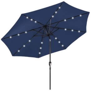 Solar LED Lighted Patio Umbrella w/ Tilt Adjustment, UV-Resistance - 10ft, Navy Blue