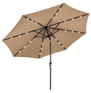 Solar LED Lighted Patio Umbrella w/ Tilt Adjustment, UV-Resistance - 10ft, Tan