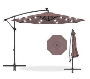 Solar LED Offset Hanging Patio Umbrella w/ Crank Tilt Adjustment - 10ft, Deep Taupe