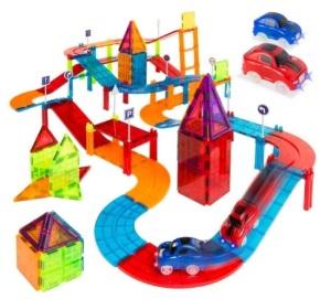 Best Choice Products 105-Piece Kids Magnetic Building Tiles Set, Racetrack Construction Education STEM Toy w/ 2 Cars