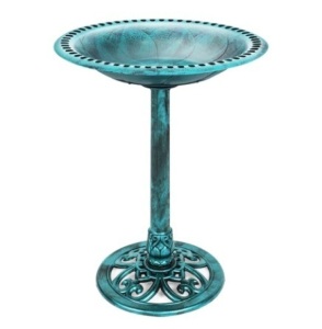 Vintage Outdoor Garden Bird Bath w/ Fleur-de-Lis Accents, Green