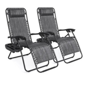 Set of 2 Adjustable Zero Gravity Patio Chair Recliners w/ Cup Holders, Gray