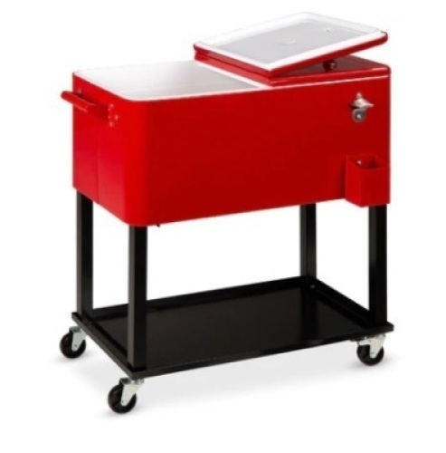 Portable Rolling Cooler Cart w/ Bottle Opener, Catch Tray - 80qt, Red&nbsp;