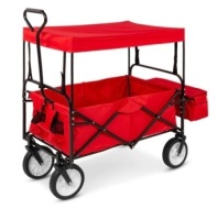 Utility Wagon Cart w/ Folding Design, 2 Cup Holders, Removable Canopy, Red