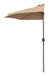 Half Patio Umbrella w/ 5 Ribs, Crank - 9ft, Tan