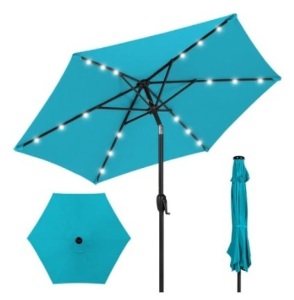 Outdoor Solar Patio Umbrella w/ Push Button Tilt, Crank Lift - 7.5ft, Sky Blue