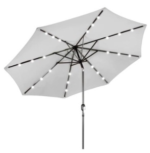 Outdoor Solar Patio Umbrella w/ Push Button Tilt, Crank Lift - 7.5ft, Fog Gray