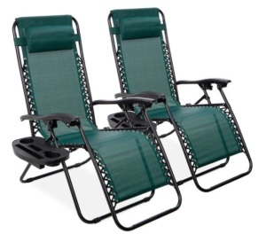 Set of 2 Adjustable Zero Gravity Patio Chair Recliners w/ Cup Holders, Forest Green