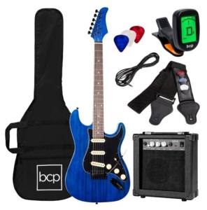 Beginner Electric Guitar Kit w/ Case, 10W Amp, Tremolo Bar - 39in, Midnight Blue