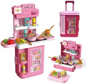 Mobile Kitchen Playset, 41 Pc Accessories, Lights & Sounds - New