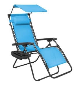 Folding Zero Gravity Recliner Patio Lounge Chair w/ Canopy, Side Tray, Light Blue