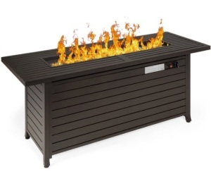 50,000 BTU Rectangular Propane Gas Fire Pit Table w/ Storage, Cover - 57in, Dark Brown