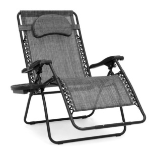 Oversized Reclining Zero Gravity Chair Lounger w/ Cup Holder, Pillow, Gray