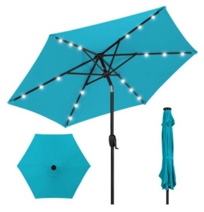 Outdoor Solar Patio Umbrella w/ Push Button Tilt, Crank Lift - 7.5ft, Sky Blue