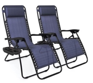 Set of 2 Adjustable Zero Gravity Patio Chair Recliners w/ Cup Holders, Blue