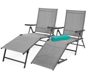 Set of 2 Outdoor Patio Chaise Recliner Lounge Chairs w/ Rust-Resistant Frame, Gray