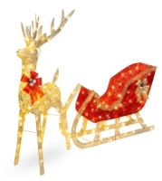 Lighted Christmas Reindeer & Sleigh Outdoor Decor Set w/ LED Lights