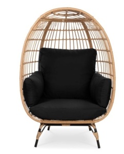 Wicker Egg Chair Oversized Indoor Outdoor Patio Lounger, Black