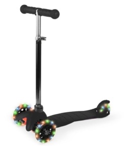 Kids Mini Kick Scooter Toy w/ Colorful Light-Up Wheels, Adjustable T-Bar, Black