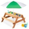 BCP # 6357 : 3 In 1 Kids  Sand And Water Table OutDoor Wood  Picnic table  W / Umbrella 