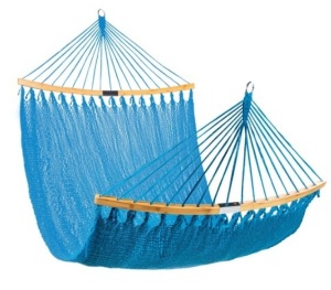 2-Person Woven Polyester Hammock w/ Curved Bamboo Spreader Bar, Carry Bag, Electric Blue