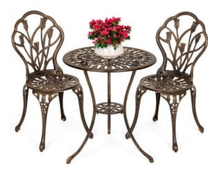 3-Piece Cast Aluminum Patio Bistro Furniture Set, Brown