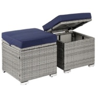 Set of 2 Wicker Ottomans, Multipurpose w/ Removable Cushions, Steel Frame, Appears New