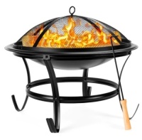 Steel Outdoor Patio Fire Pit Bowl w/ Screen Cover, Poker - 22in, Appears New