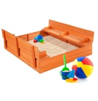 Kids Cedar Sandbox w/ Sand Screen, 2 Benches - 47x47in, Appears New