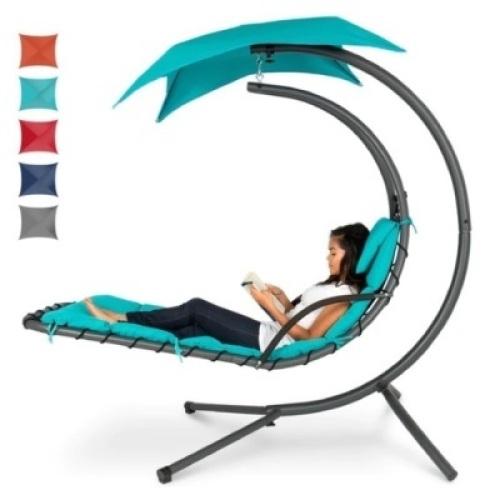 Hanging Curved Chaise Lounge Chair w/ Built-In Pillow, Removable Canopy, Appears New