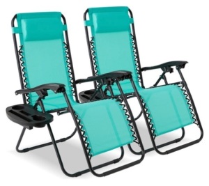 Set of 2 Adjustable Zero Gravity Patio Chair Recliners w/ Cup Holders, Mint