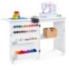 Folding Sewing Table Multipurpose Craft Station & Side Table w/ Wheels, White