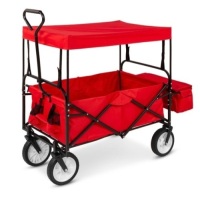 Utility Wagon Cart w/ Folding Design, 2 Cup Holders, Removable Canopy, Red