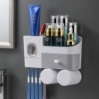 Suksadum Wall Mounted Toothbrush Holder&nbsp;with Automatic Toothpaste Dispenser, 2 Cups and Drawers - Appears New&nbsp;&nbsp;