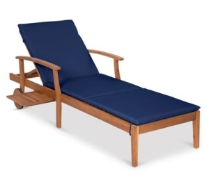 Adjustable Acacia Wood Chaise Lounge Chair w/ Side Table, Wheels - 79x26in, Navy Blue