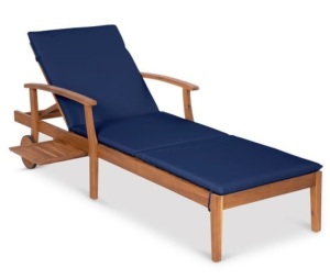 Adjustable Acacia Wood Chaise Lounge Chair w/ Side Table, Wheels - 79x26in, Navy Blue