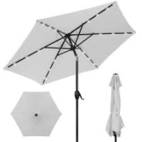 Outdoor Solar Patio Umbrella w/ Push Button Tilt, Crank Lift - 7.5ft