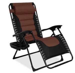 Oversized Padded Zero Gravity Chair, Folding Recliner w/ Headrest, Side Tray, Brown